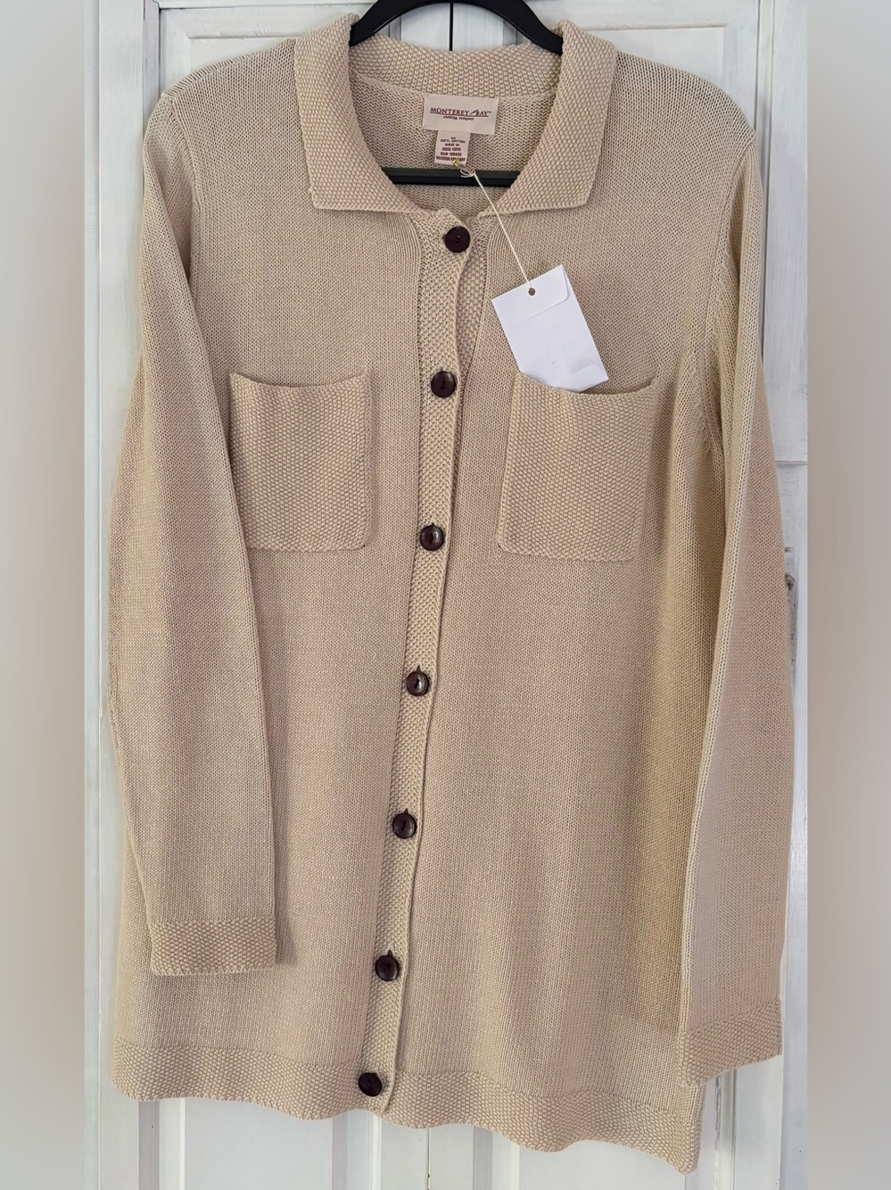 Monterey Bay Knit Cardigan 100% Cotton Made In Hong Kong NEW  Womens Medium